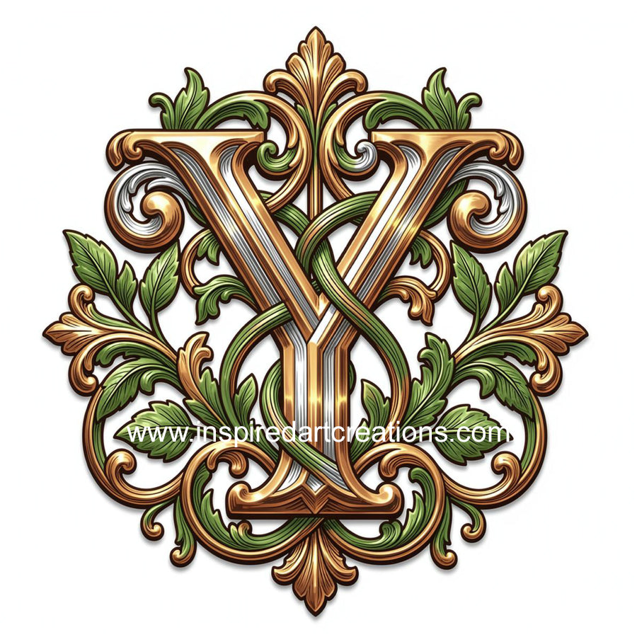 Elegant Letter Y Heritage Monogram Vinyl Sticker | InspiredArtCreations