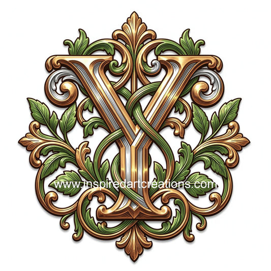 Elegant Letter Y Heritage Monogram Vinyl Sticker | InspiredArtCreations