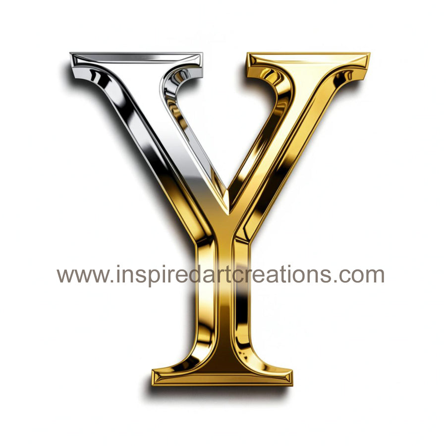 Elegant Letter Y Gold & Silver Monogram Vinyl Sticker | InspiredArtCreations