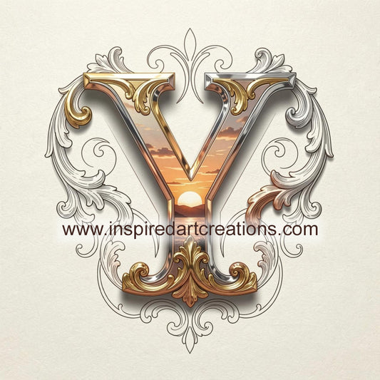 Elegant Letter Y Sunset Monogram Vinyl Sticker | InspiredArtCreations