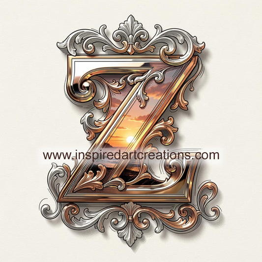 Elegant Letter Z Sunset Monogram Vinyl Sticker | InspiredArtCreations